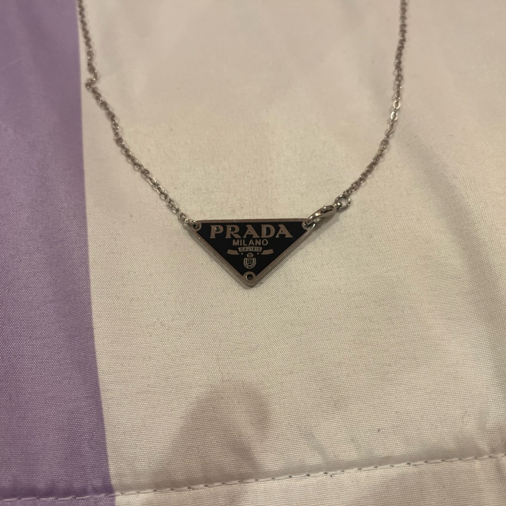 PRADA MILANO ITALY BLACK TRIANGLE NECKLACE
